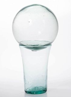 FREE-BLOWN JAR / VASE WITH COVER BALL