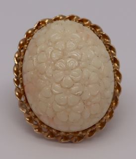 JEWELRY. 14kt Gold and Coral Cocktail Ring.