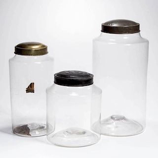 FREE-BLOWN APOTHECARY OR STORE JARS, GRADUATED SET OF THREE