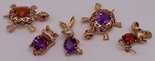 JEWELRY. (5) 14kt Gold and Colored Gem Brooches.