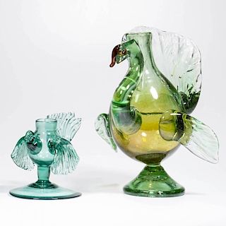 FREE-BLOWN BIRD-FORM BOTTLES, LOT OF TWO
