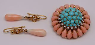 JEWELRY. Italian 18kt Gold, Coral, Turquoise, and