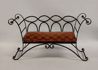Antique Hand Wrought Iron Bench With Gilt Metal