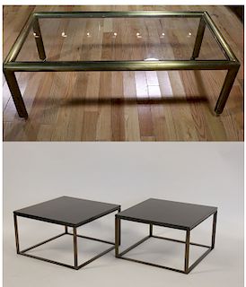 MIDCENTURY. Pair Of Brass End Tables With