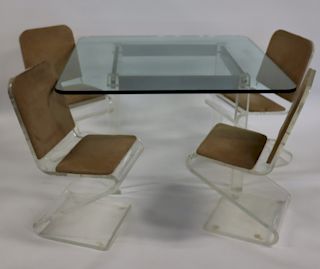 MIDCENTURY. Lucite Table & 4 Z Form Lucite Chairs.