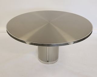 Vintage Polished Steel And Chrome Pedestal Table.