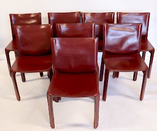 Set Of 8 Mario Bellini Leather Cab Chairs