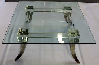 Midcentury Style Lucite Coffee Table With Horn