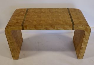Midcentury One Drawer Parquetry Inlaid Waterfall