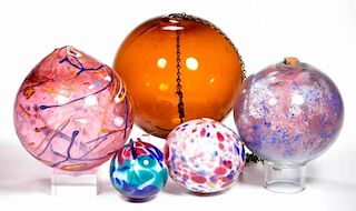 ASSORTED FREE-BLOWN WITCH BALLS, LOT OF FIVE