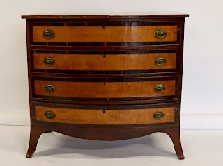 Antique Banded Sheraton Bow Front Chest.