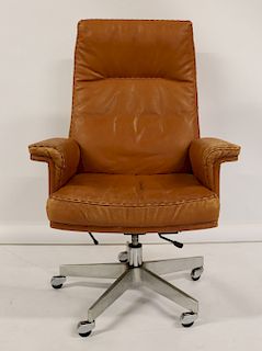 MIDCENTURY. Hand Stitched Leather High Back