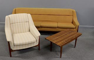 MIDCENTURY. Sofa With Arm Chair & Slatted Table