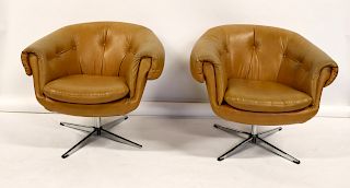 MIDCENTURY. Pair of Upholstered Swivel Chairs