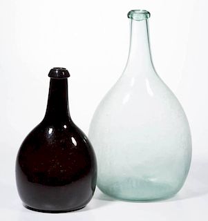 FREE-BLOWN CHESTNUT-FORM FLASKS, LOT OF TWO