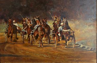 Gail Jeffer. Signed Oil On Canvas Trotters.