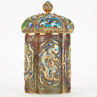 Chinese Enameled Silver Silver Box w/ Dragons