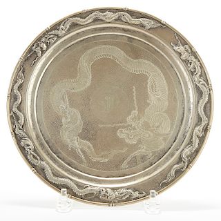 Silver Chinese Export Plate with Dragons