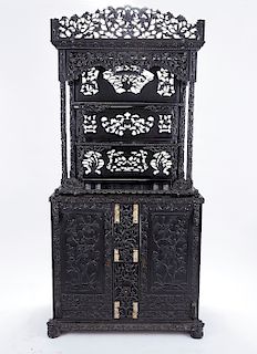 Large 19th C. Chinese Carved Rosewood Cabinet