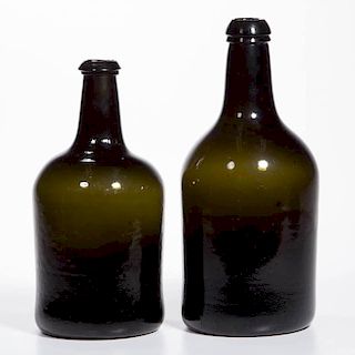 ENGLISH BLACK GLASS WINE BOTTLES, LOT OF TWO