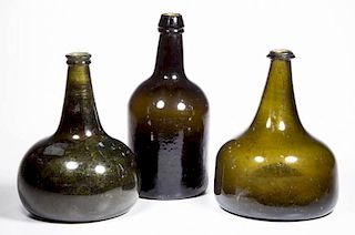 ASSORTED EUROPEAN BLACK GLASS WINE / SPIRITS BOTTLES, LOT OF THREE