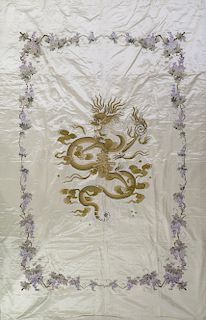 Large Chinese Silk Embroidery of a Dragon