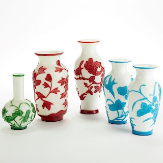 Grp: 5 mid-19th c. Chinese Peking Glass Vases