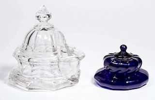 ASSORTED GLASS INKWELLS, LOT OF TWO