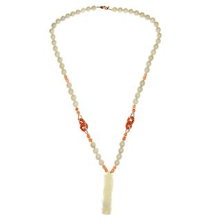 Chinese Jade Necklace with Coral Gold and Jade