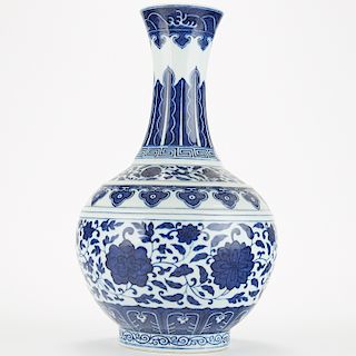 Chinese Qing Blue and White Porcelain Tribute Vase in Ming Style