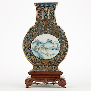 19th c. Chinese Porcelain Faux Bronze Famille Rose Vase