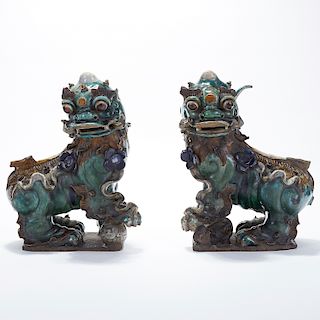 Pr Chinese Monumental Early Ceramic Dog Roof Tiles