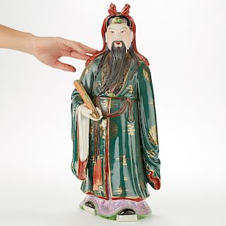 Large Chinese Republic Period Porcelain Figure with Scroll