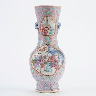 Chinese Lavender-Ground Famille Rose Porcelain Vase