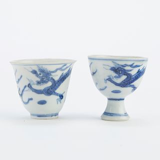 Two Chinese Export Hatcher Cargo Porcelain Cups w/ Dragons