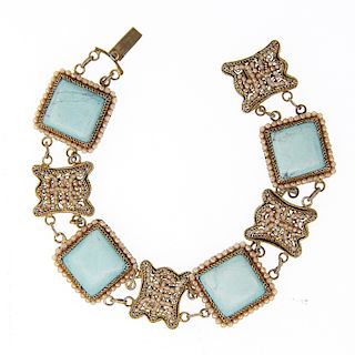 Chinese Silver Turquoise and Seed Pearl Bracelet