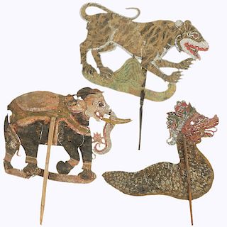 Grp: 19th/20th c. Indonesian (Bali) Shadow Puppets Animals