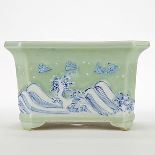 Japanese Porcelain Bonsai Planter w/ Wave Design