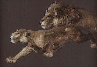 Japanese Meiji Silk Embroidery of Two Lions