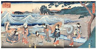 Utagawa Hiroshige II "Distant View of Enoshima" Japanese Woodblock Print