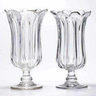 PILLAR-MOLDED VASES OR CELERY GLASSES, LOT OF TWO