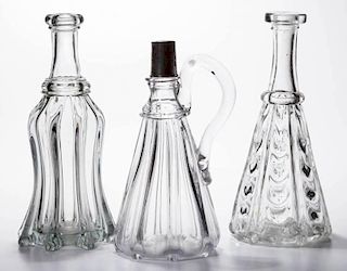 PILLAR-MOLDED DECANTERS, LOT OF TWO