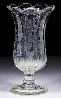 UNUSUAL DECORATED PILLAR-MOLDED VASE OR CELERY GLASS