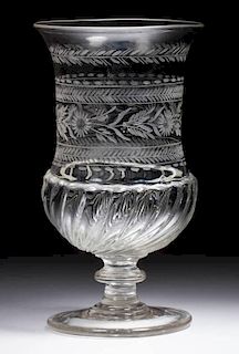 FREE-BLOWN GADROON-DECORATED AND ENGRAVED CELERY GLASS OR VASE