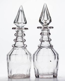 CUT OPPOSING FLUTES PAIR OF PINT DECANTERS