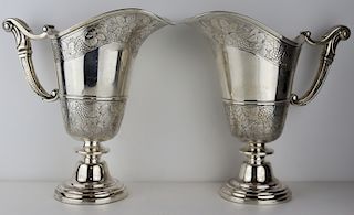 SILVER. Pair of French .950 Silver Water Jugs.