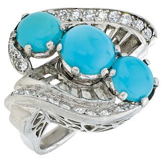 TURQUOISE AND DIAMONDS RING. 18K WHITE GOLD