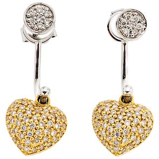 PAIR OF DIAMONDS EARRINGS. 18K WHITE AND YELLOW GOLD