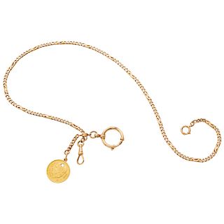 LEONTINE AND PENDANT WITH DEMONETIZED COIN. 21.6K AND 18K YELLOW GOLD