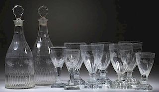 CONTINENTAL CUT AND ENGRAVED DRINKING VESSELS, LOT OF TEN